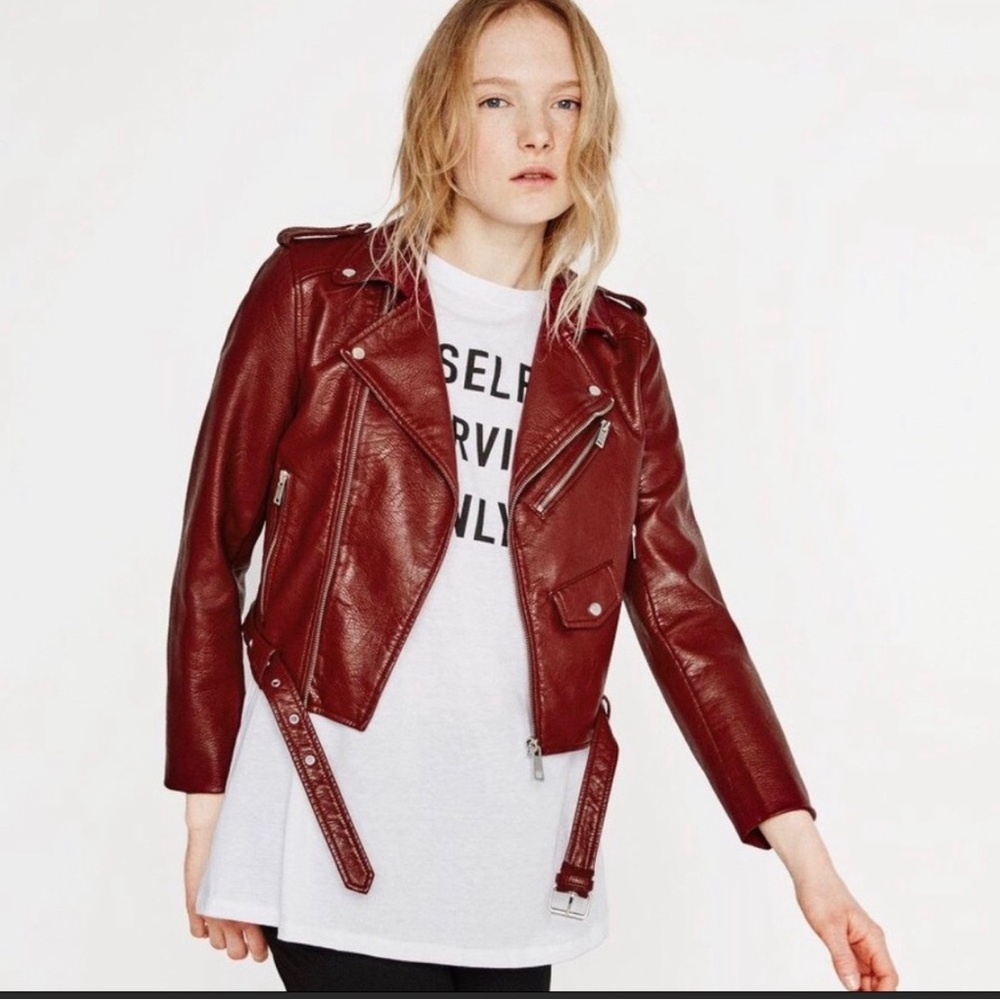 SOLD Deep Red High Shine Vinyl Biker Moto Jacket